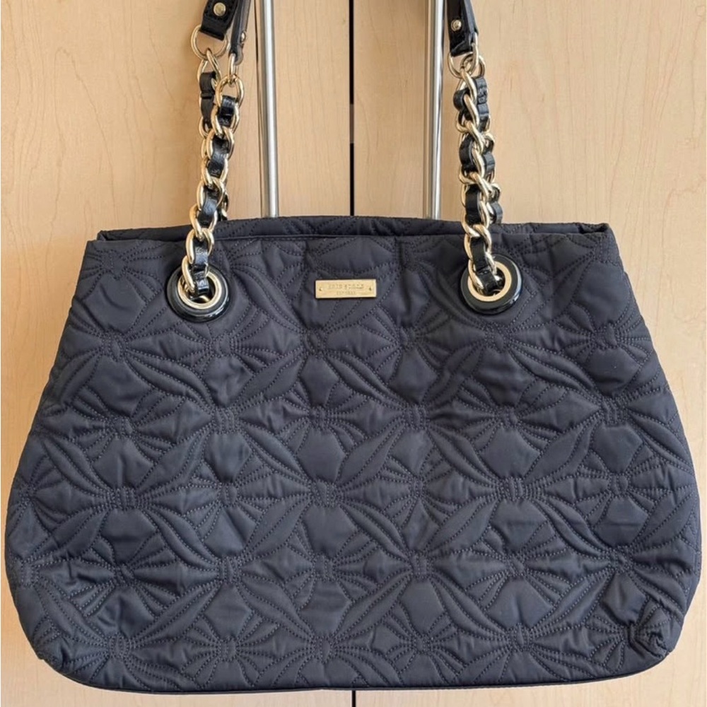 Quilted Black Tote Bag with Chain Straps